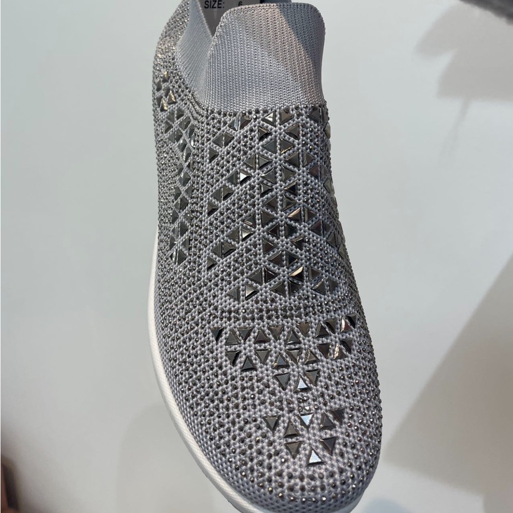 Women's Chunky Rhinestone Sneaker Sparkly Bling Mesh on Elastic Sock Glitter - Picture 3 of 4